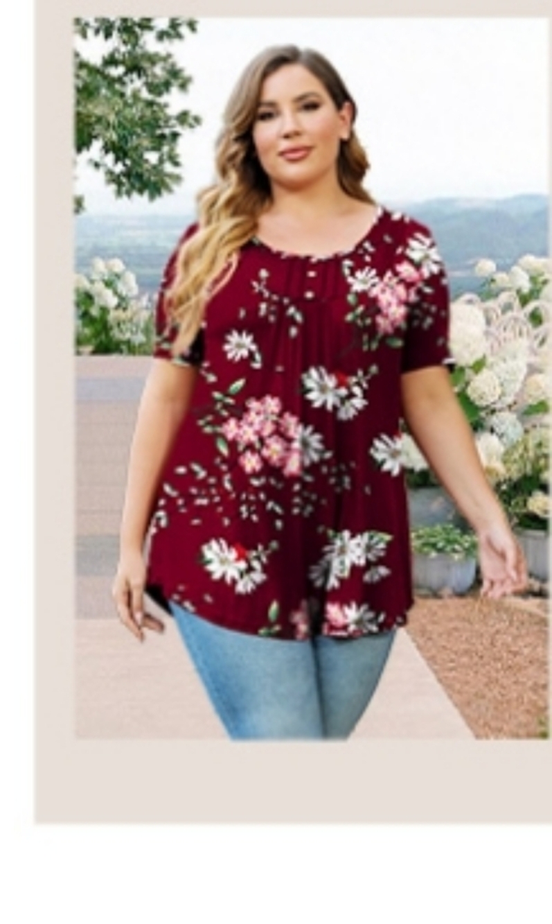 Cpokrtwso Maroon Floral Short Sleeve Blouse